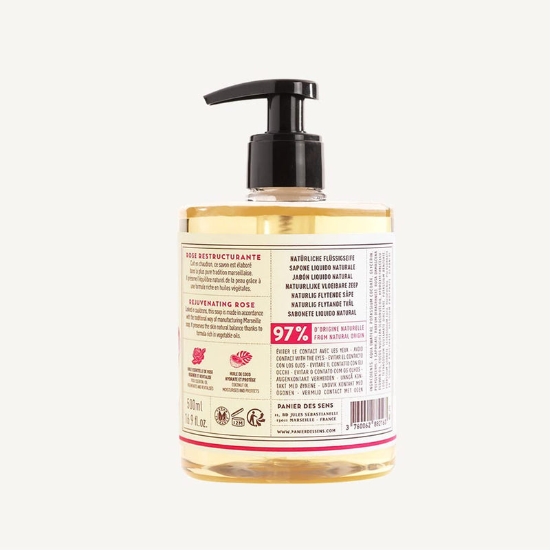 Panier des Sens - Marseille Liquid Hand Soap – Rose Hand Wash - Moisturizing Soap with Coconut Oil - Bathroom & Kitchen Refillable Soap - 97% Natural Ingredients Made in France - 16.9 Fl.oz - BeesActive Australia