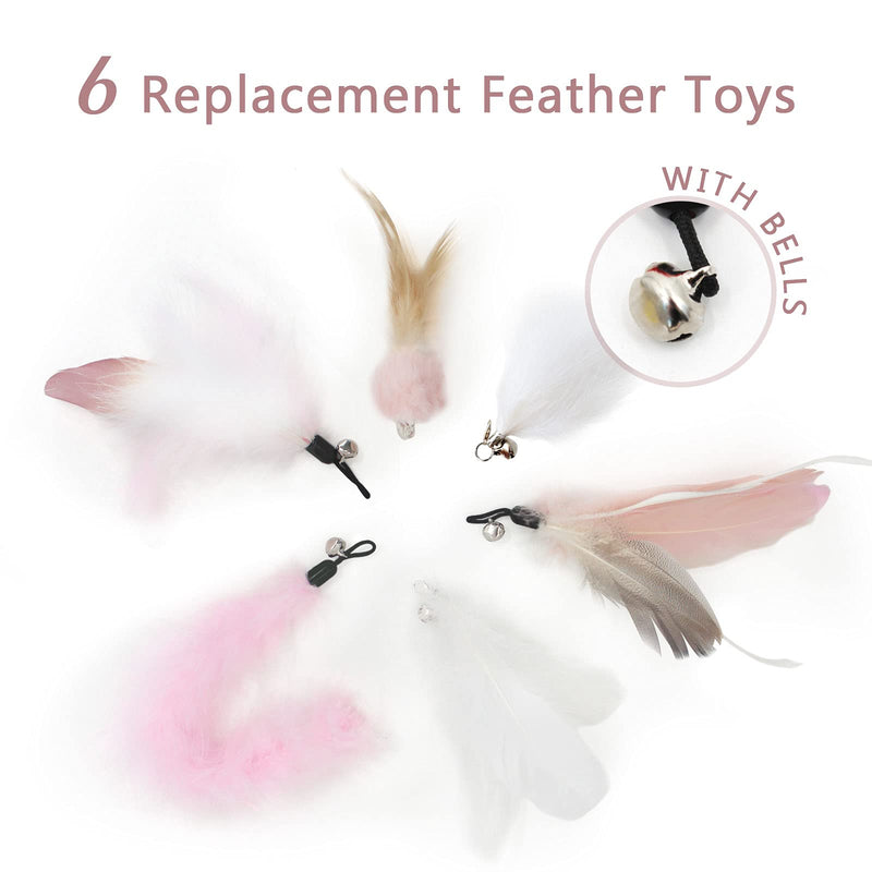 SONGWAY Interactive Cat Feather Toys - 7 Pcs Cat Toy Set, Retractable Cat Wand Toy, Teaser Refills Worm Bird Feathers with Bell, Cat Teaser Toys for Indoor Cats Kitten Play Chase Exercise, Light Pink - BeesActive Australia