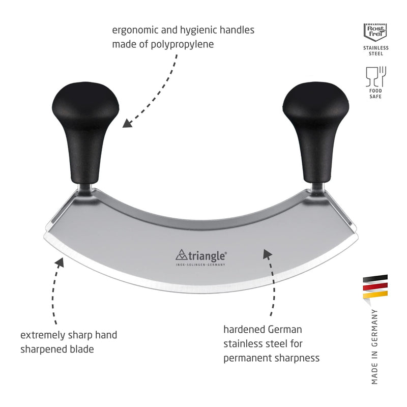 triangle Mincing Knife - 7” Stainless Steel Curved Double Blade - Mezzaluna Knife - Anti-Slip, Ergonomic Handles - Made in Germany Double-edged 7-Inch, Double Blade - BeesActive Australia