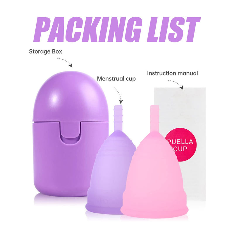 PATILWON Menstrual Cups 2 Pack Period Cup, with Micro-Wave Oven Box Holder Purple&pink Large - BeesActive Australia