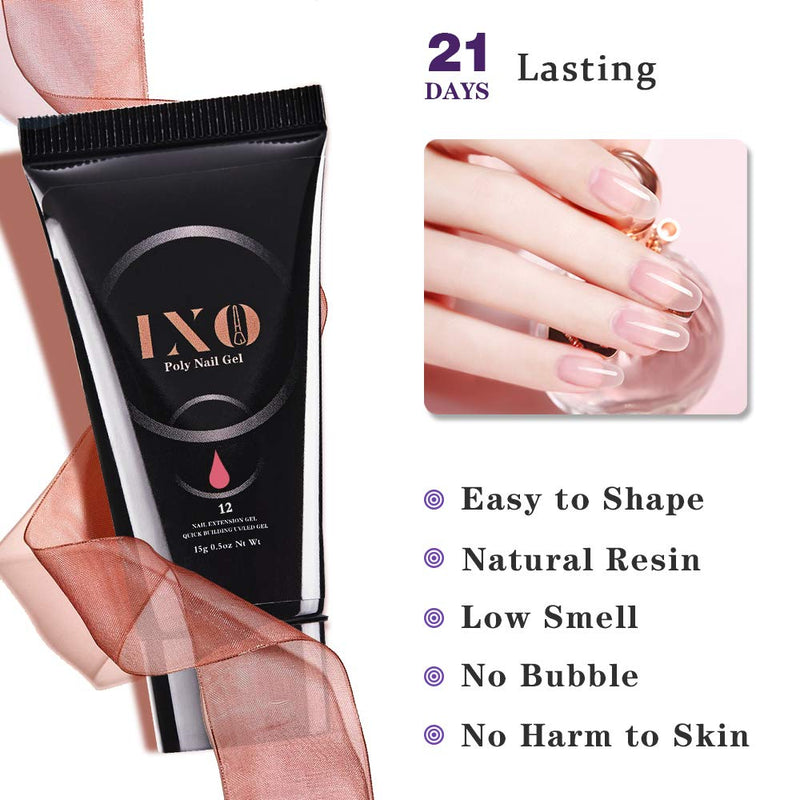 IXO Poly Nail Extension Gel Set, 15g 6PCS Enhancement Builder with Glossy Top Gel and Base Gel, All-in-One Manicure Kit Gift Set for Nail Art Salon DIY at Home - BeesActive Australia
