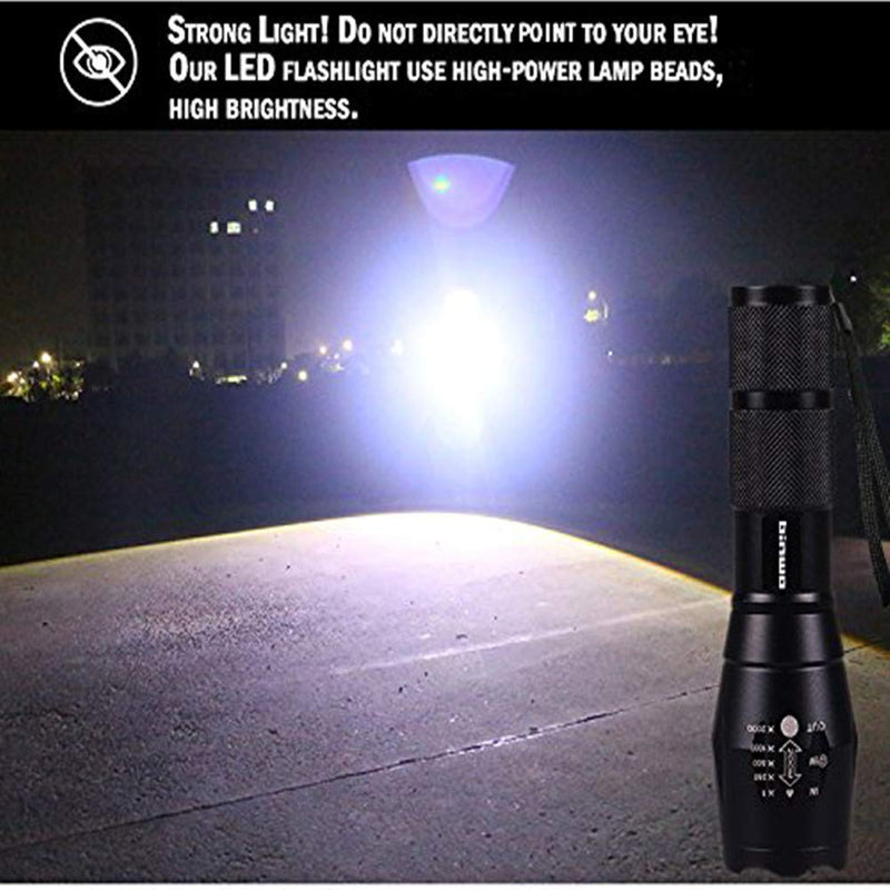 LED Tactical Flashlight, BINWO Super Bright High Lumen XML T6 LED Flashlights Portable Outdoor Water Resistant Torch Light Zoomable Flashlight with 5 Light Modes, 2 Pack Black - BeesActive Australia