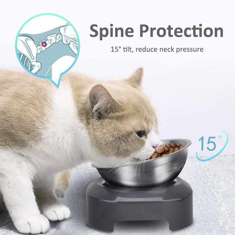 AYADA Raised Cat Food Bowl, Stainless Steel Cat Dish for Food Water Anti Vomiting Elevated with Stand Ergonomic Lifted Slanted Tilted 15 Angle Metal Single Kitty Kitten Wet Food Bowl Pet Bowl - BeesActive Australia