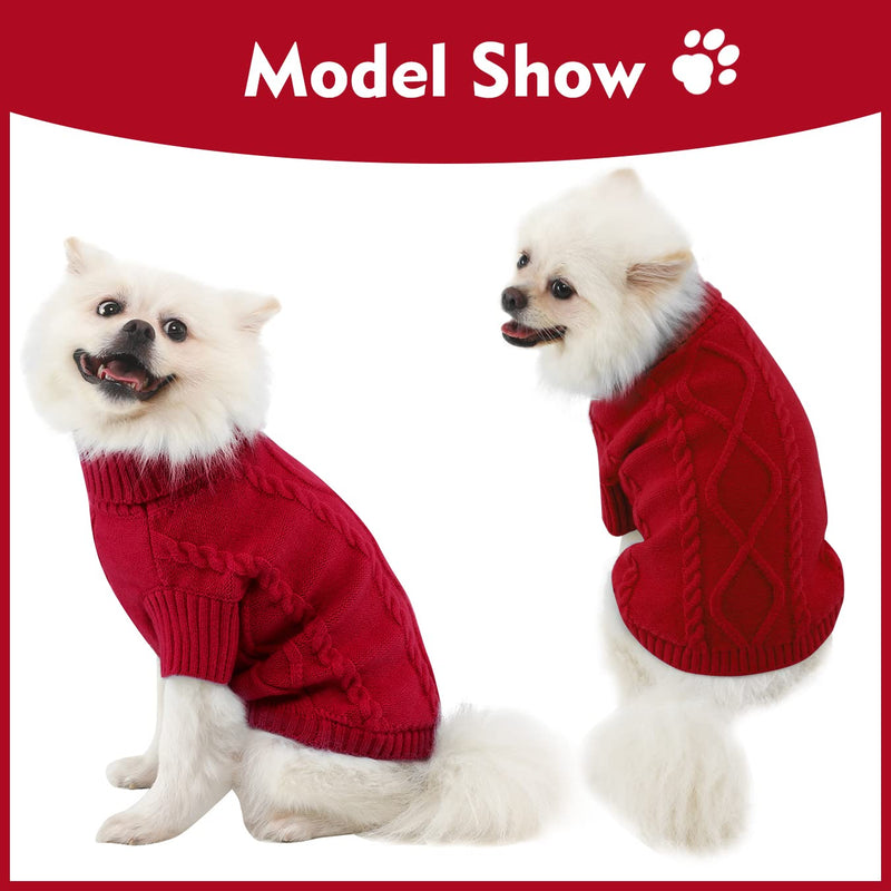 Winter Dog Sweater Puppy Clothes, Warm Fleece Cat Sweater Turtleneck Doggie Coats, Classic Pullover Knit Christmas Holiday Pet Apparel (XS - XXL) Medium Red - BeesActive Australia