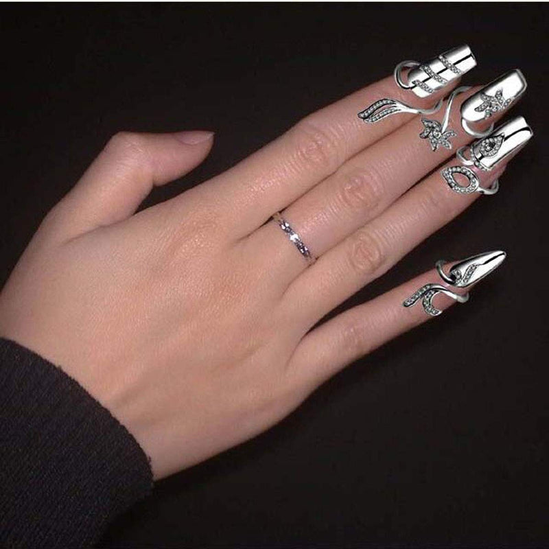4 Pcs Fashion Rhinestone Crystal Nail Ring Manicure Fingertip Charm Finger Decoration Jewelry Accessories for Women - BeesActive Australia