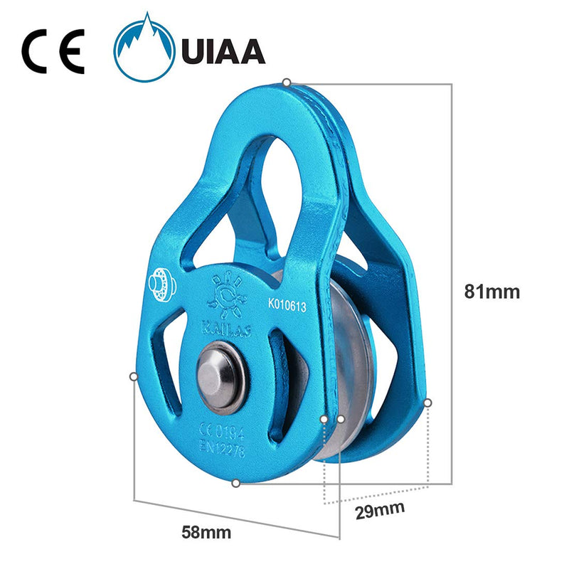 KAILAS Mobile Micro Climbing Rescue Pulley CE UIAA Certified Single/Double Pulley Rope 28kN Small Lightweight Heavy Duty Aluminum Steel Blue Single Pulley - BeesActive Australia