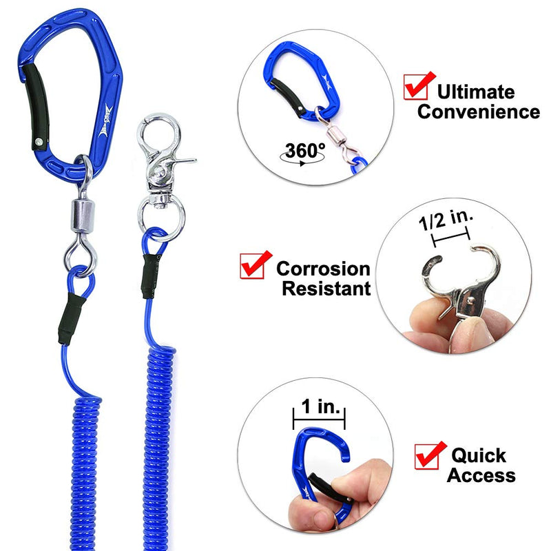 HERCULES M4 Heavy Duty Fishing Lanyard, Coiled Lanyard for Fishing, Rods, Pliers, Boating, Paddles, Kayak Pack of 2 Blue, 5.9" - BeesActive Australia