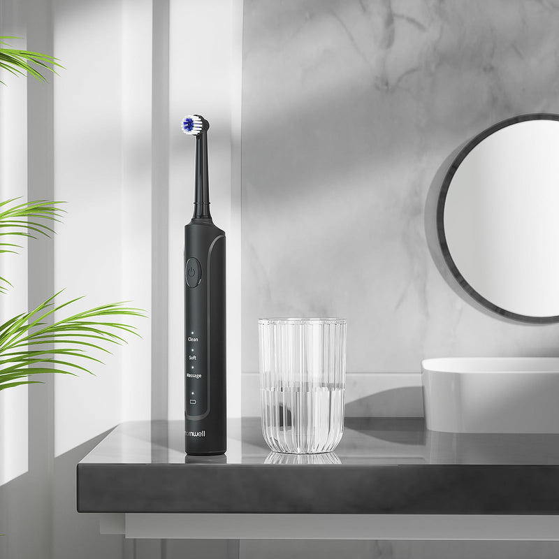 Mornwell Electric Toothbrush USB Fast Charging 3 Modes Rotary Toothbrushes Rechargeable Spin Toothbrushes with 4 Round Brush Heads for Adults & Kids Over 8 Years Old (T37 Model) Black - BeesActive Australia