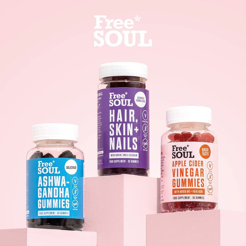 Hair, Skin, & Nails Gummies | Hair Growth & Skin Health Supplement | Biotin Enhanced with Vitamins B6, B12, Zinc, Selenium, E, A, C & D | Skin & Hair Support | 60 Advanced Gummies | Free Soul - BeesActive Australia