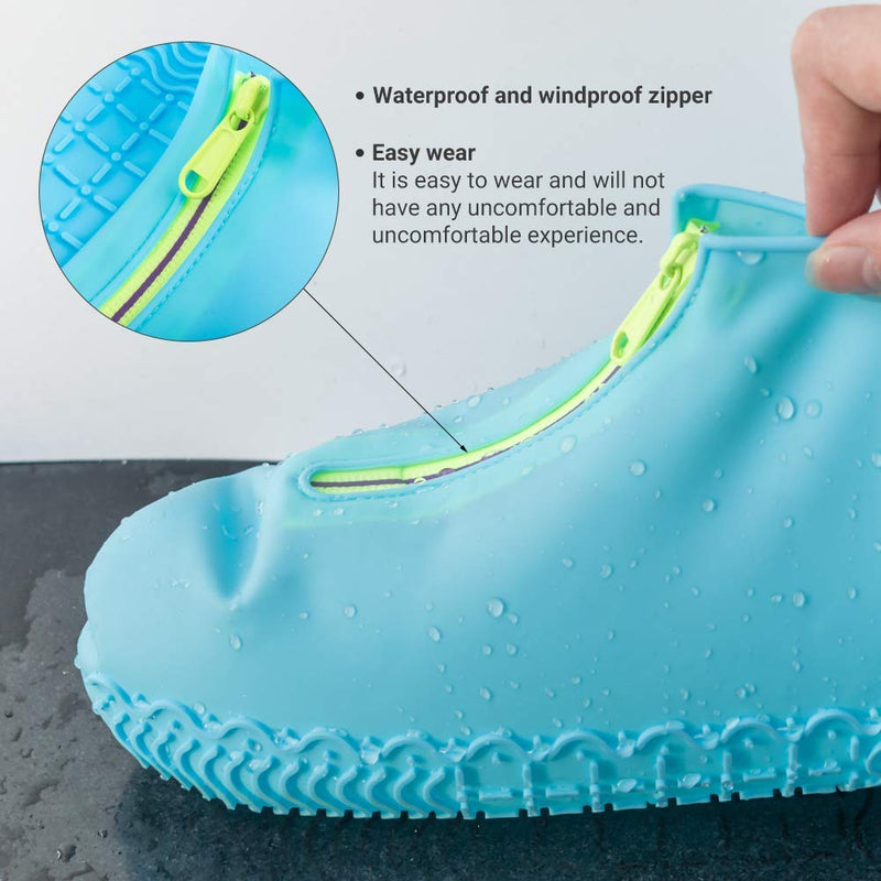 ydfagak Waterproof Shoe Covers, Reusable Foldable Not-Slip Rain Shoe Covers with Zipper,Shoe Protectors Overshoes Rain Galoshes for Kids Men and Women S (Kids 3-5 year) Blue - BeesActive Australia