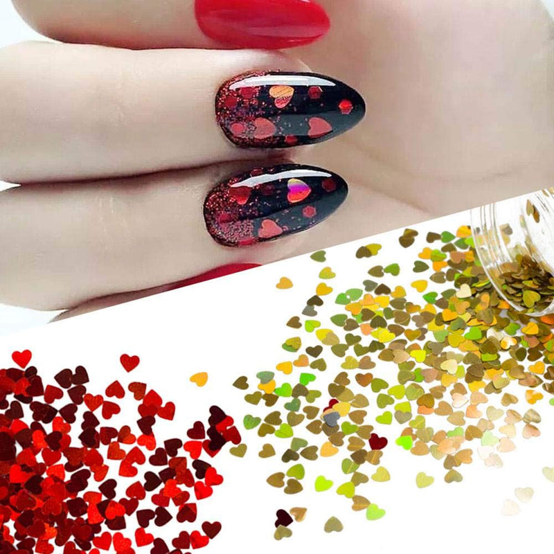 Nail Art Decals Heart Holographic Nail Art Sequins Glitter Kits Valentines Day Nail Art Supplies Kit Sweet Love Heart Nail Glitter Sequins Gold/Red/Black Shinning Manicure Tips 3 Box - BeesActive Australia