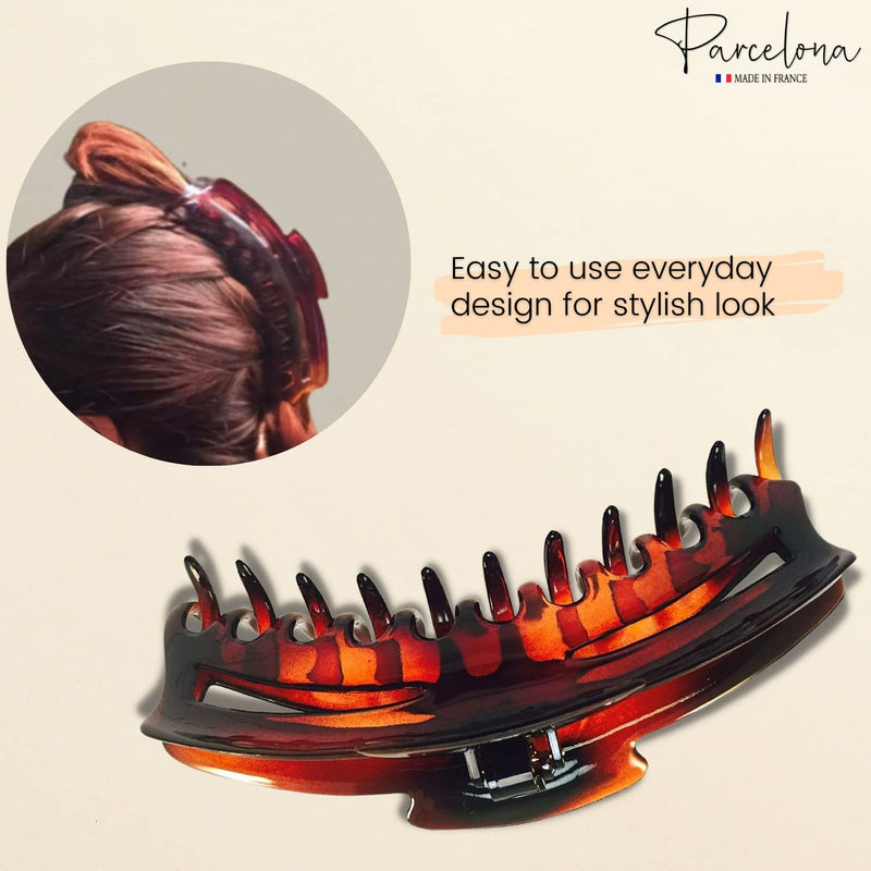 Parcelona French Bend Narrow Large Jumbo 6" Tortoise Shell Cellulose No Slip Grip Covered Spring Jaw Hair Claw Clip Clamp for Women Girls Durable Paris Hair Accessories, Made in France (Shell) - BeesActive Australia