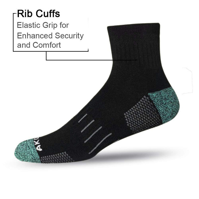 [AUSTRALIA] - AKOENY Men's Performance Athletic Cushion Quarter Socks (6 Pack) Shoe Size: 6-12 Black 