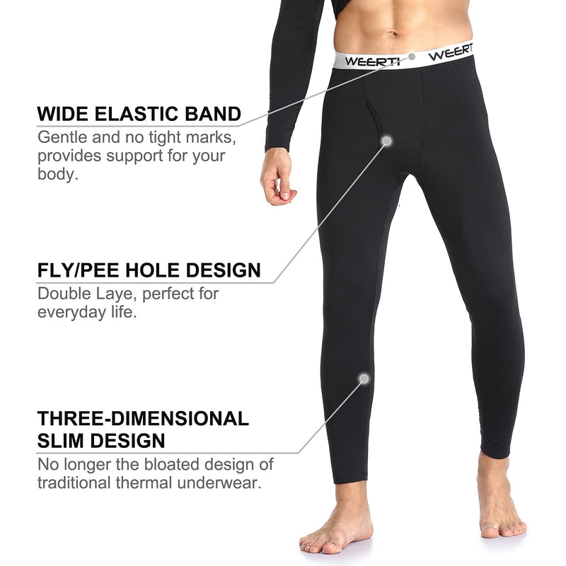 WEERTI Thermal Underwear for Men, Long Johns Base Layer Fleece Lined Top Bottom X-Large Black - BeesActive Australia