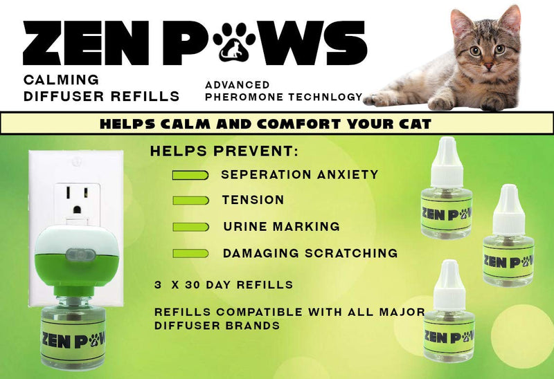 Zenpaws Upgraded No Scent - Diffuser Cat Relaxant Refill - Compatibility : Refills fit and are Compatible with All Major Brand diffusers. Feliway, Comfort Zone, ThunderEase, Relaxivet - BeesActive Australia