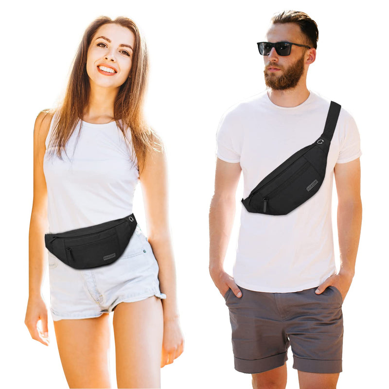 MAXTOP Large Crossbody Fanny Pack Belt Bag for Women Men with 4-Zipper Pockets Gifts for Enjoy Sports Yoga Festival Workout Traveling Running Hands-Free Wallets Waist Pack Phone Bag Fits All Phones Black(4 Zipper Pockets) - BeesActive Australia