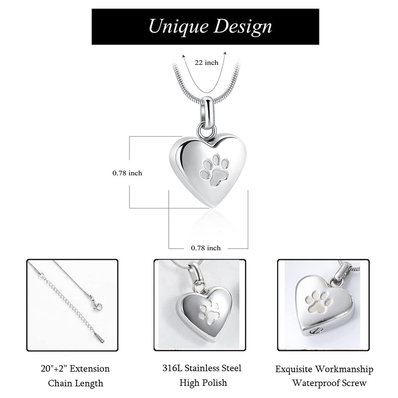 zeqingjw Pet Cremation Jewelry for Ashes Pendant Paw Print Pet Heart Urn Necklace Memorial Keepsake Jewelry for Pet/Dog's/Cat's Ashes 2PCS Silver+Rose Gold - BeesActive Australia