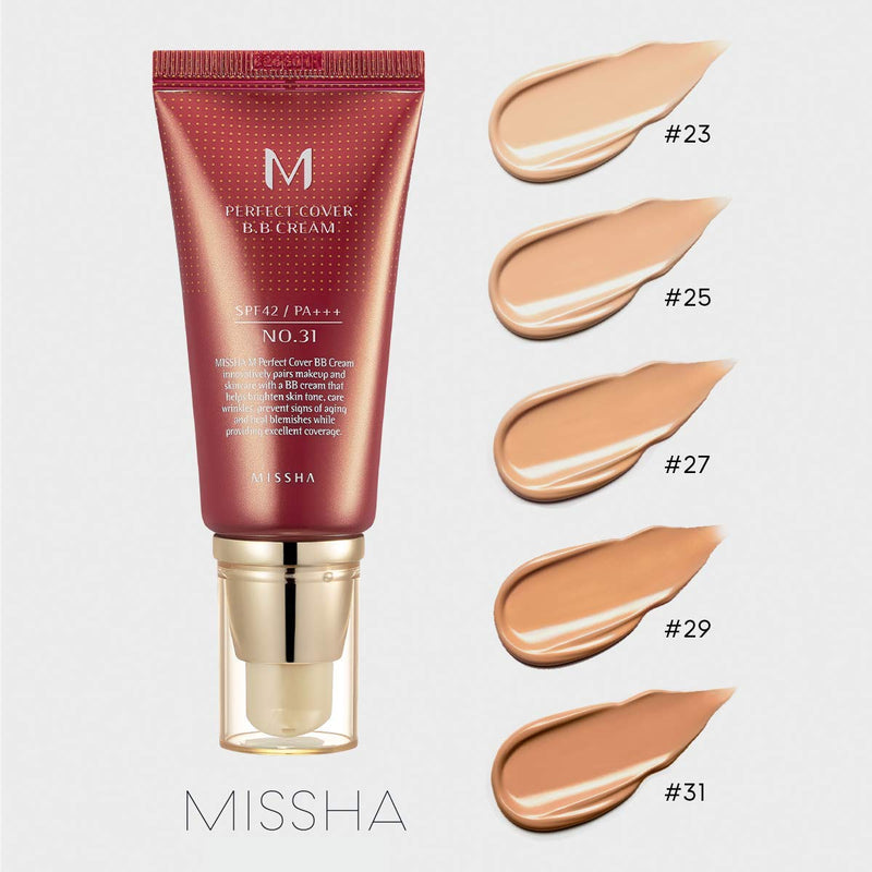 MISSHA M PERFECT COVER BB CREAM #31 SPF 42 PA+++ 50ml-Lightweight, Multi-Function, High Coverage Makeup to help infuse moisture for firmer-looking skin with reduction in appearance of fine lines - BeesActive Australia