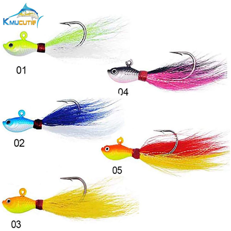 [AUSTRALIA] - kmucutie New 3D Eyes Bucktail Jigs Super Glow for Saltwater 5 Pcs 56.0 Grams 