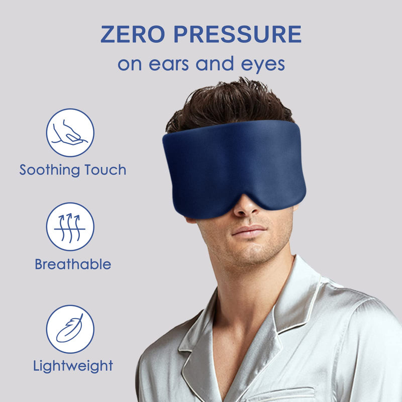 OLESILK Sleep Mask, 100% Natural Mulberry Silk Eye Mask for Women and Men with Adjustable Strap, Large in Size, Blindfold for All Night Sleep, Navy - BeesActive Australia