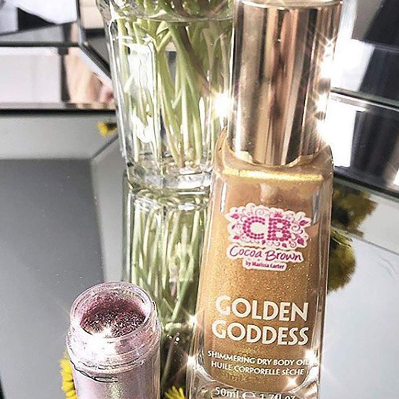 Cocoa Brown Goddess Highlighter - Bronzing Shimmer Oil - Shimmer Tanning Oil for Face and Body (1.7 oz) (Golden) Golden - BeesActive Australia