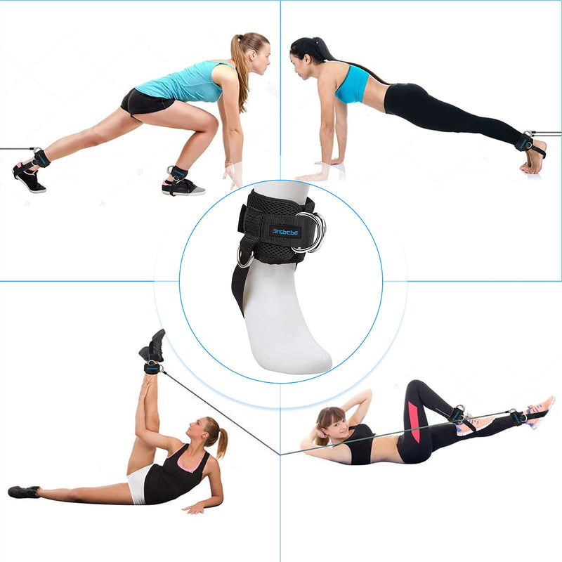 Brebebe 1 Pair Fitness Ankle Strap for Cable Machine, Adjustable Women Men Ankle Strap Kickbacks with Fixed Rope, Foot Legs Muscle Strength Exercises, Gym Glute Hips Workouts Thighs Power Trainer black - BeesActive Australia