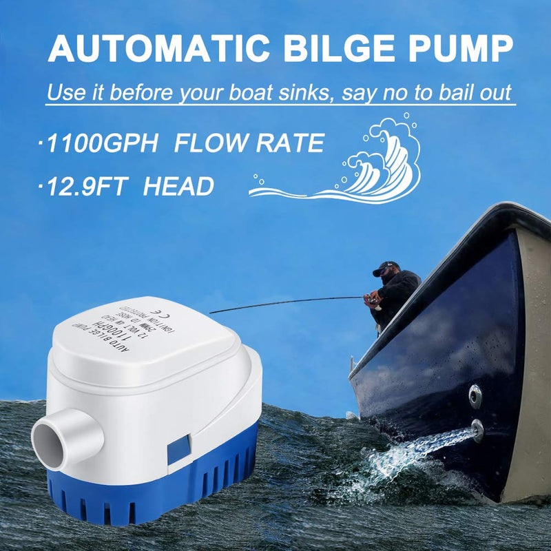 UYGALAXY Boat Bilge Pump with Float Switch 1100GPH 12V 12ft Head Automatic Submersible Water Pump with Hose Clamps - BeesActive Australia