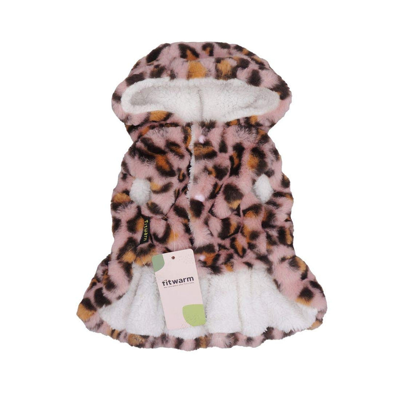 Fitwarm Fluffy Faux Fur Leopard Dog Coats Pet Jackets Cat Winter Clothes Hoodies Pink Medium - BeesActive Australia