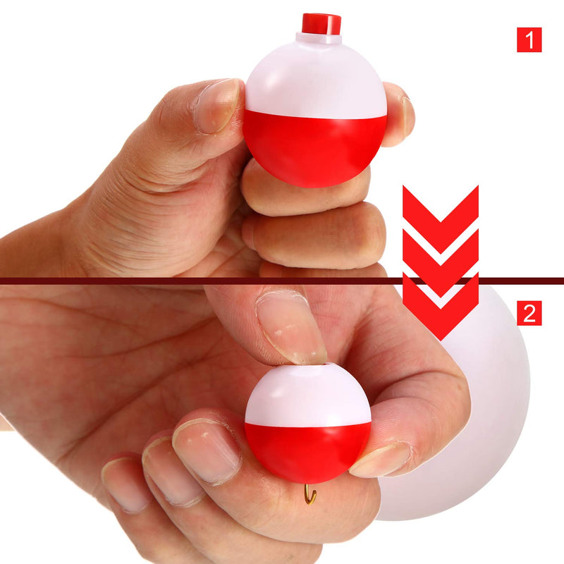 [AUSTRALIA] - Fishing Float 1 Inch Fishing Float Push Button Snap-on Floats Red and White Bobber Fishing Tackle, 20 Packs 