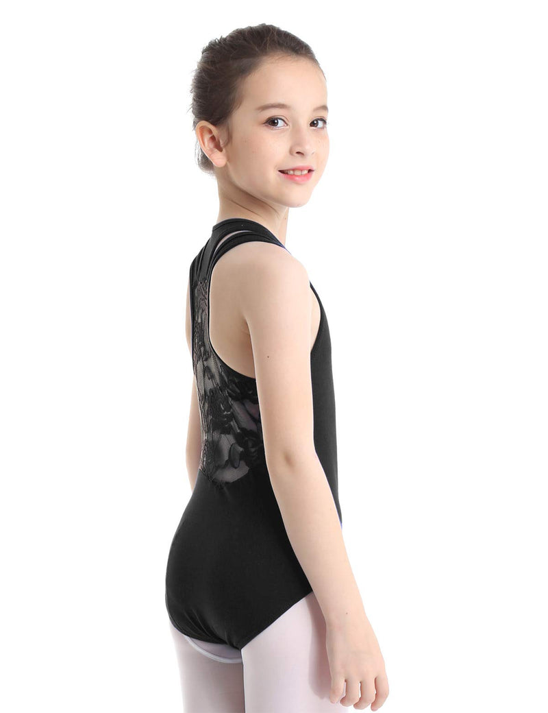 [AUSTRALIA] - moily Girls Floral Lace Racer Back Ballet Leotard Gymnastics Dance Sports Tank Top Activewear Black 7/8 