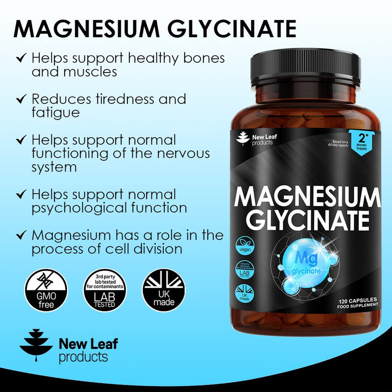 Magnesium Glycinate Supplements - 120 High Strength Capsules - 1040mg of Magnesium Providing 208mg Elemental Magnesium Per Serving - Pure Active Ingredient - UK Manufactured 120 count (Pack of 1) - BeesActive Australia