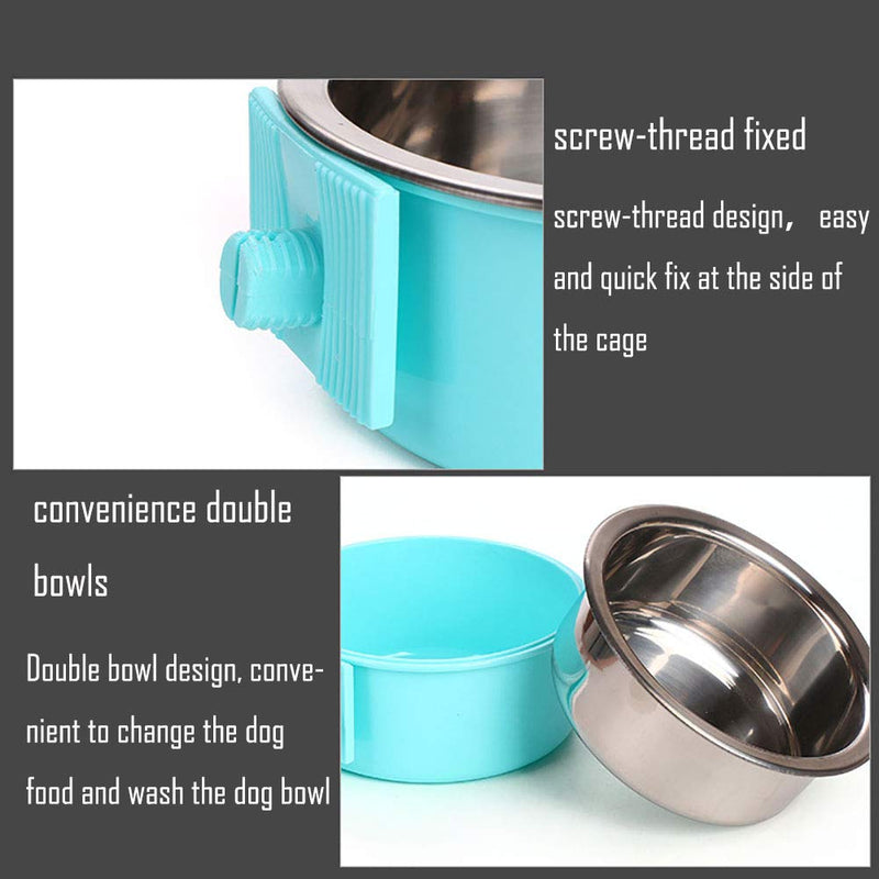 Crate Dog Bowl, Stainless Steel Removable Hanging Food Water Bowl Crate Coop Cup ,Pet Cage Bowls with Bolt Holder for Dog, Puppy, Cat, Rabbit, Bird ,Small Animals Large (Pack of 1) Blue Round - BeesActive Australia