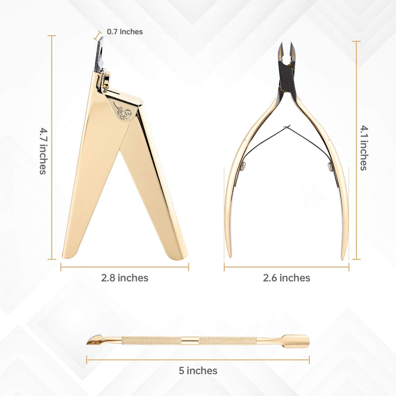 Acrylic Nail Clippers Nail Cutter with Cuticle Pusher and Cuticle Nipper for Thick Nails Tip cutter Manicure Set rust-proof steel 3 Pcs - BeesActive Australia