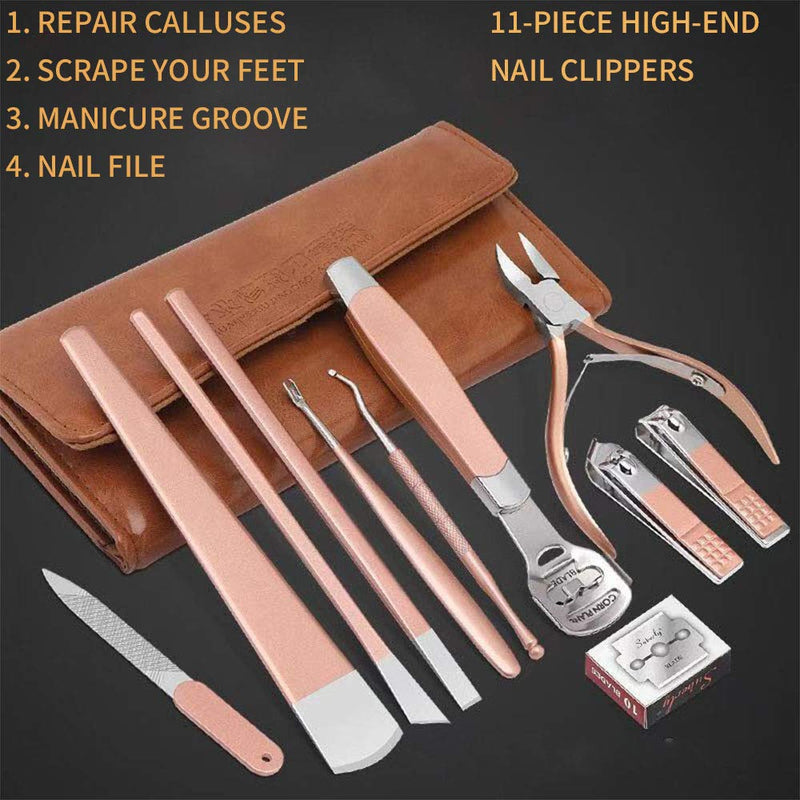 11-piece nail clippers high-end nail clippers set simple fashion style care tool stainless steel nail clippers (Rose gold) Rose gold - BeesActive Australia