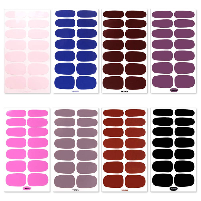 SILPECWEE 8 Sheets Adhesive Nail Art Polish Stickers Strips and 1Pc Nail File Glittery Solid Color Design Nail Wraps Decals Manicure Tips Set NO1 - BeesActive Australia