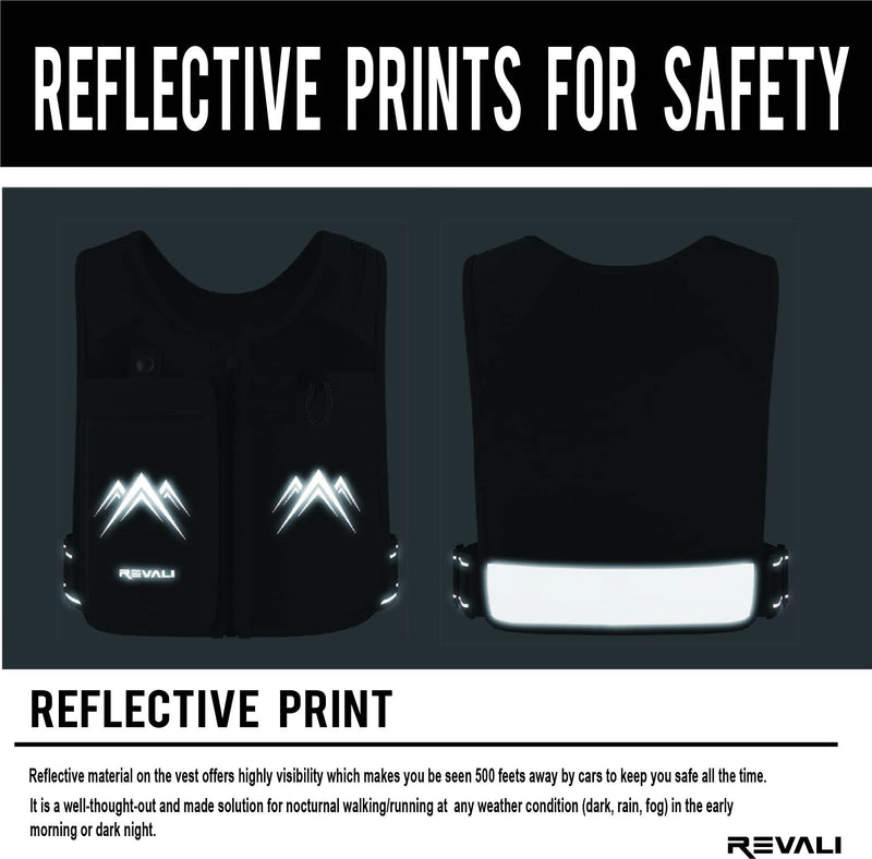 REVALI Running Vest, USA Original Patent, Zip Reflective Vests with Leakproof 500ml Water Bottle, Adjustable Waistband & Breathable Materials, Chest Gear Phone Holder for Men/Women, Running or Cycling Black - BeesActive Australia