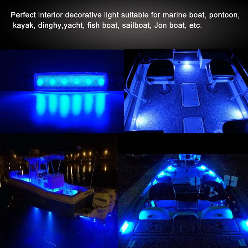 WIMACT LED Boat Interior Lights Marine Boat Lights Marine Courtesy Light Strip Deck Transom Cockpit Navigation Lighting Waterproof 12V for Fishing Pontoon Sailboat Kayak Yachtv (6Pcs) (Blue) Blue - BeesActive Australia