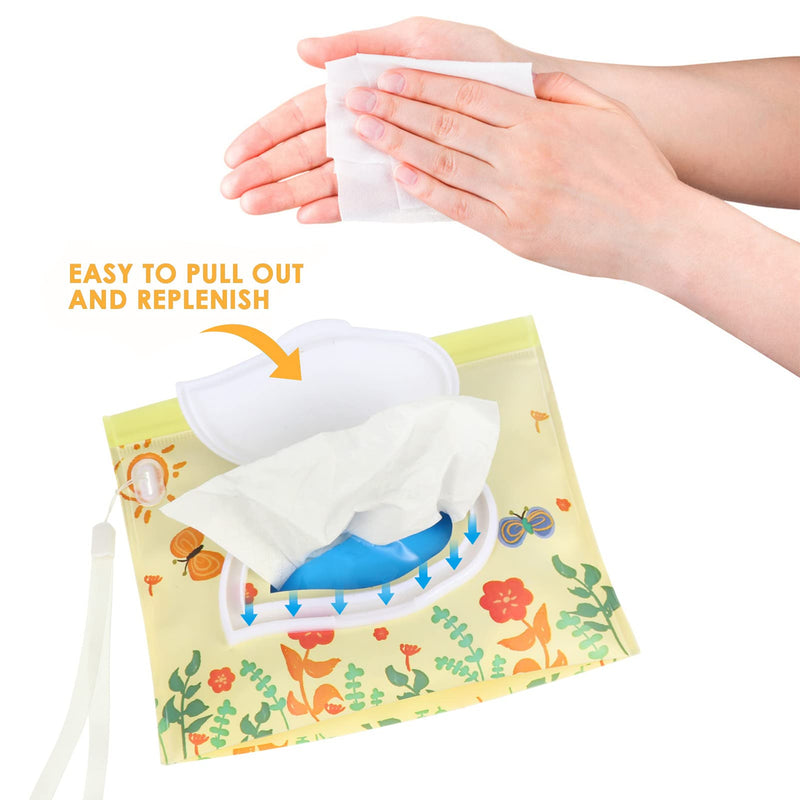 TOYANDONA Portable Wet Wipe Pouch: 4 Pieces Flower Pattern Wipe Dispenser Container- Refillable Reusable Baby Travel Diaper Wipe Carrying Case Holder - BeesActive Australia