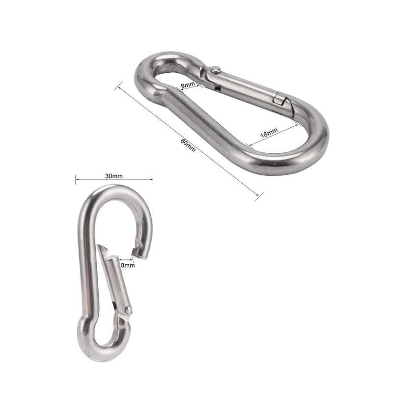 HOUKITS Spring Snap Hook Carabiner Clips 304 Stainless Steel 2.36 Inch M6x60mm - BeesActive Australia