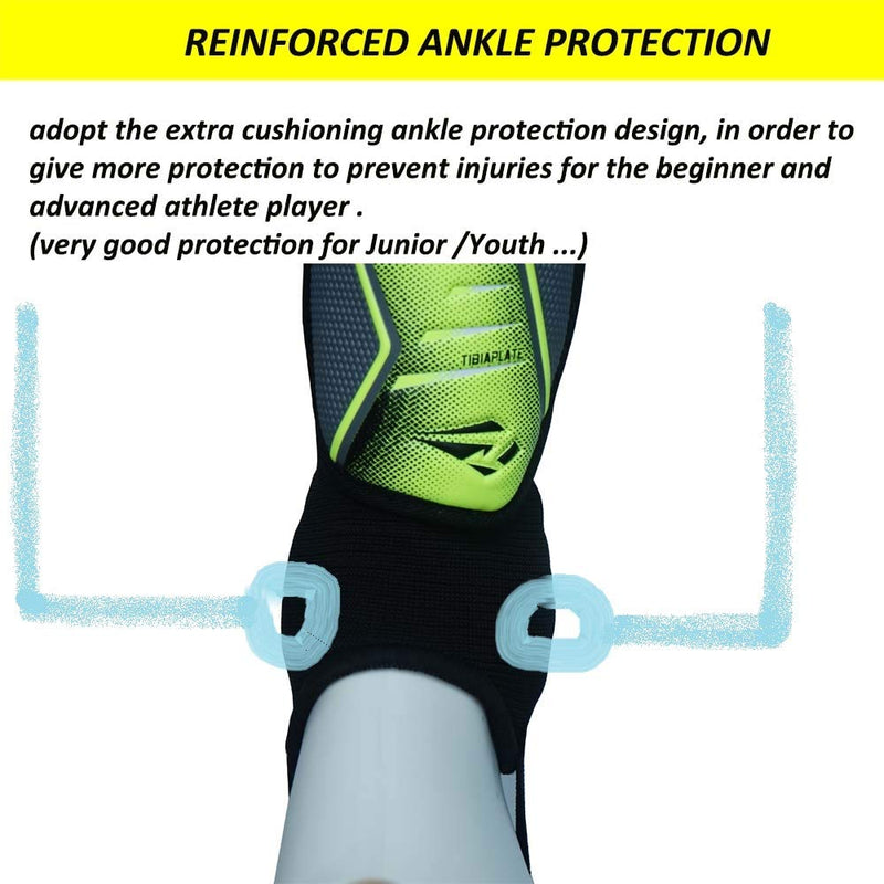 Rawxy Football Soccer Shin Guard with Ankle Protection Exceptional Flexible Soft Light Weight - for Adult Junior Youth Boys Girls Neo Lemon Large - BeesActive Australia