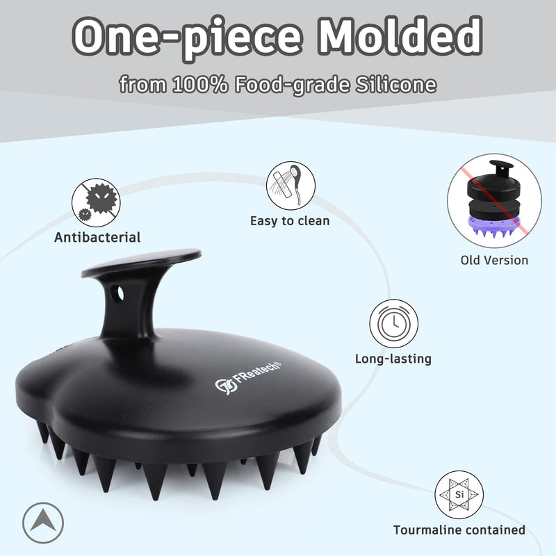 FREATECH 100% Silicone Hair Scalp Massager Shampoo Brush for Scalp Care and Hair Growth, Waterproof Shower Hair Scrubber Scalp Exfoliator for Dandruff and Buildup, Sturdy and Hygienic, Black - BeesActive Australia