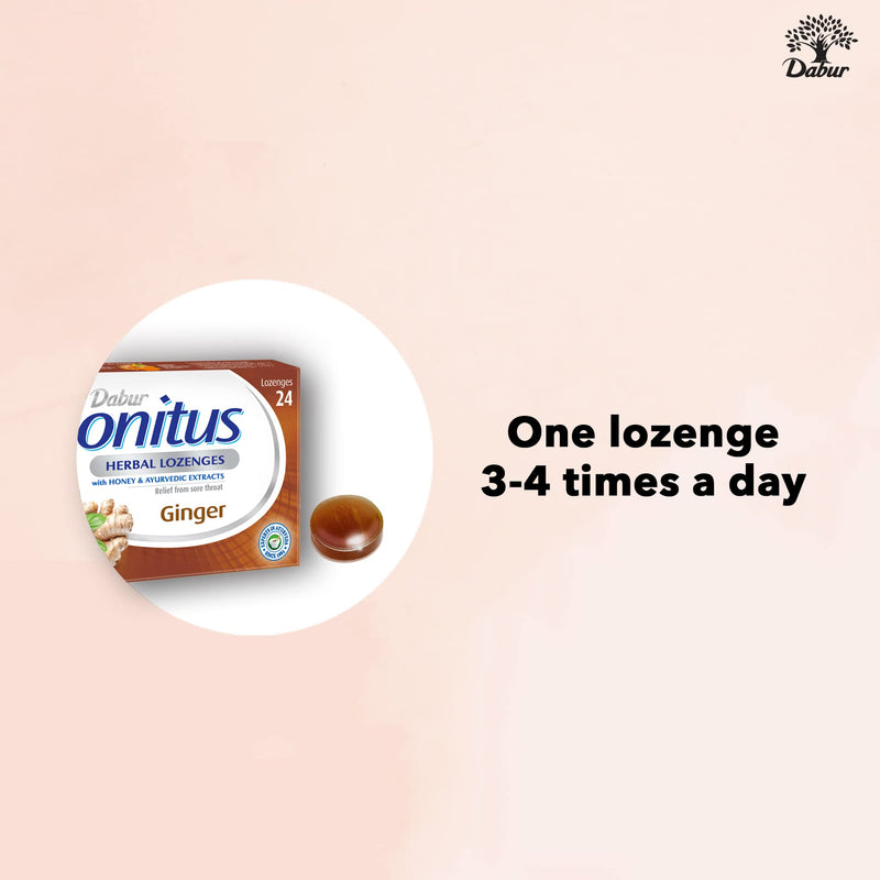 Dabur Honitus Herbal Lozenges | Effective Relief from Cough & Sore Throat Pain | Ginger Flavor - 24 Lozenges - BeesActive Australia