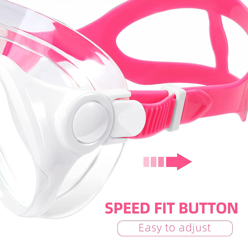 Keary Swimming Goggles Snorkel Diving Mask for Adult Men Women Youth, Anti-Fog 180°Clear View Swim Goggles with Nose Cover White Frame Pink Strap - BeesActive Australia