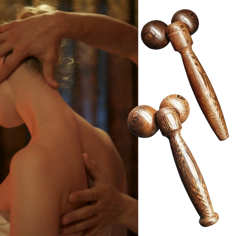 Wood Massage Roller Wooden Manual Body Back Massage Ball Stick Stick Muscle Trigger Point Tool (19cm) 19cm - BeesActive Australia
