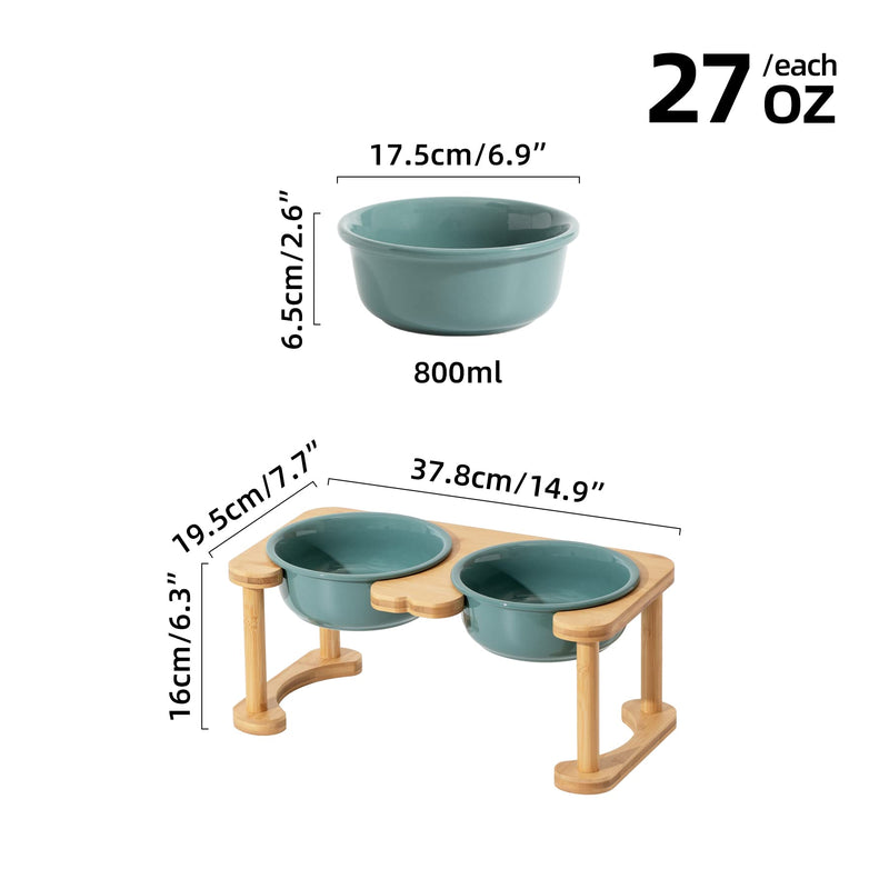 Havniva Ceramics Raised Dog Bowl with Non-Slip Stand Elevated Dog Bowl for Medium and Large Dog Food and Water Bowl Dog Dish Pet Feeding Bowl Medium - 6.9" Double - Dark Green - BeesActive Australia
