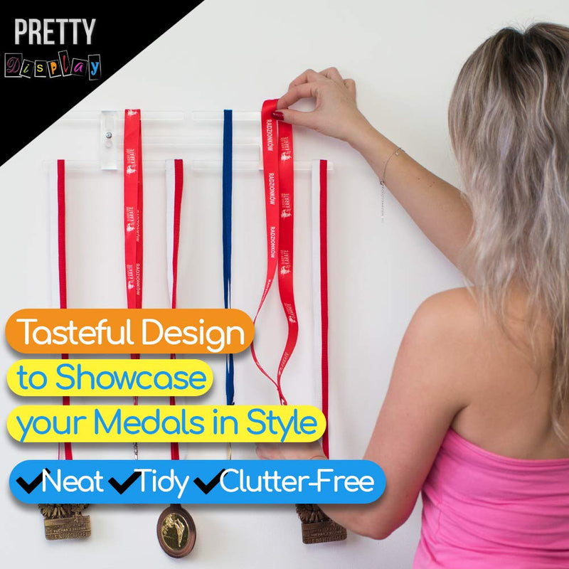 Pretty Display 'Invisible' Medal Hanger: Strong, Stylish, Medal Display Rack, 15" Clear Acrylic Medal Holders for Runners, Soccer, Gymnastics & All Sports 15 inch - BeesActive Australia
