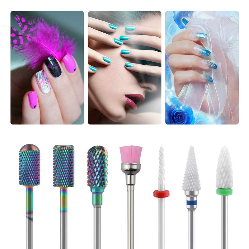 Nail Drill Bits Set 7PCS Carbide Ceramic Acrylic Cuticle Nails Art Files Manicure Pedicure Tools 3/32" for Electric Nail Files Drill Machine Manicure Pedicure Home Salon Use - BeesActive Australia