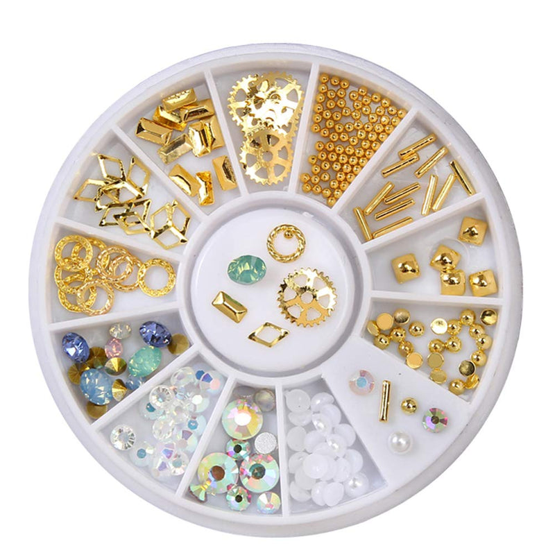 YesLady Nail Art Metal Studs Gold and Silver Punk Rivet Gems 3D DIY Jewels Rhinestones Decoration 9 Wheels - BeesActive Australia