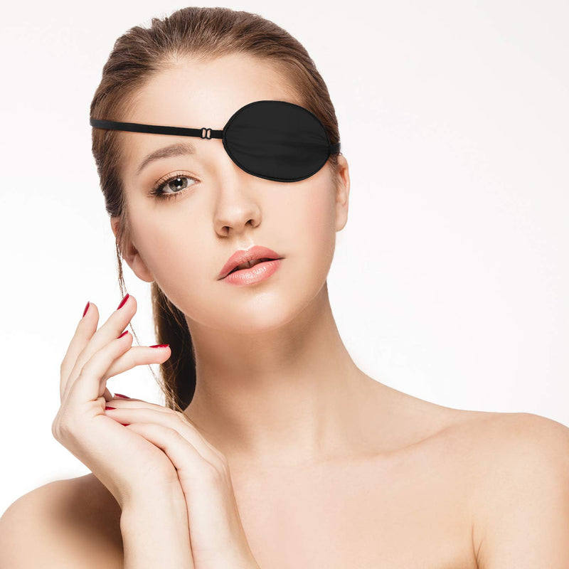 3 Pieces Silk Eye Patch Elastic Lazy Eye Patch Adult Adjustable Single Eye Patch with Elastic Strap, Black, Champagne, Peach - BeesActive Australia