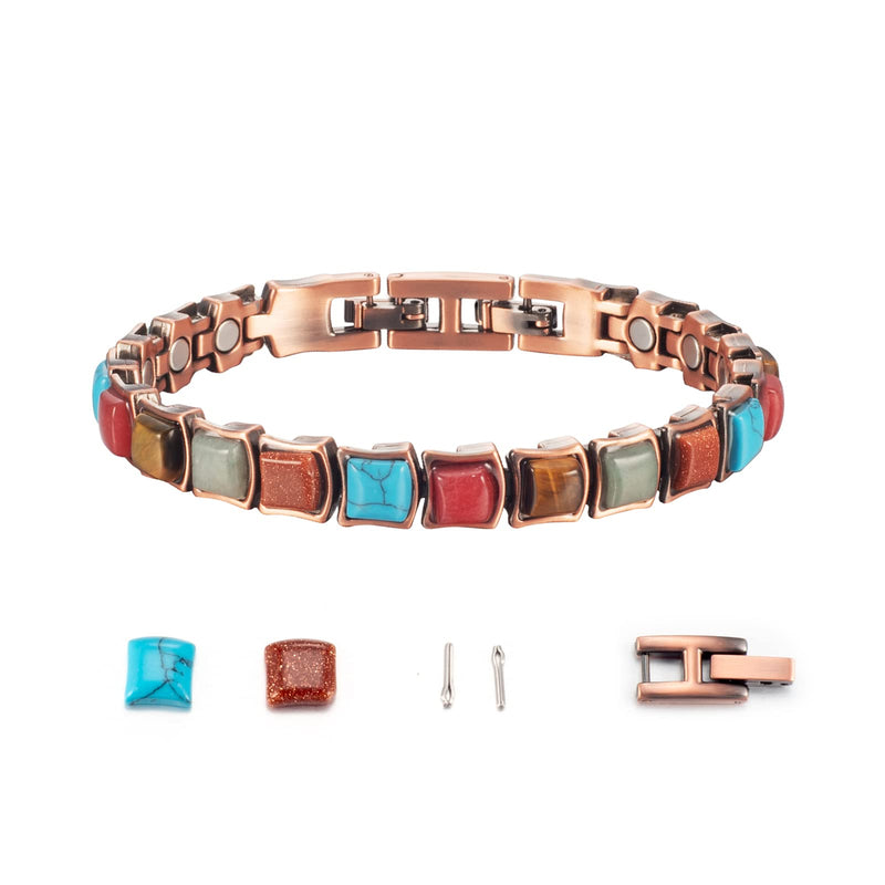 EnerMagiX Copper Magnetic Bracelet Men Women Magnetic Bracelets with Magnets and Multi-Color Stone Wristband Gifts Adjustable Size - BeesActive Australia